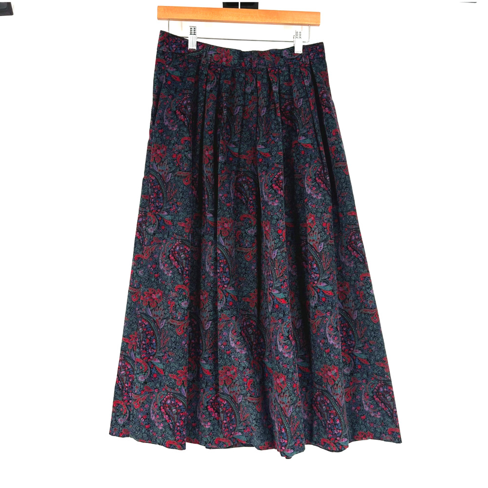VTG 90s L L Bean Corduroy Paisley Midi Skirt Size 12 Cottagecore Pleated Prairie - Picture 5 of 10